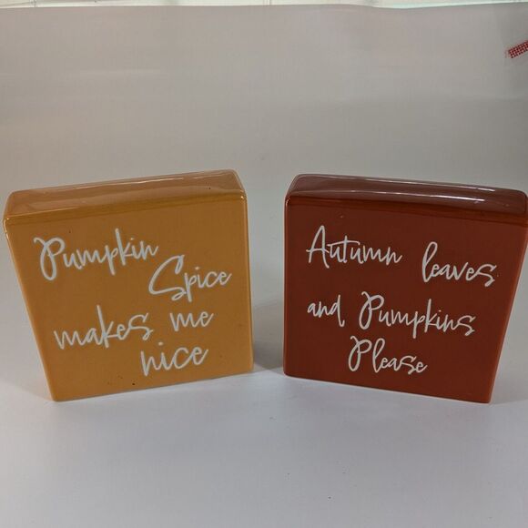 Lot Of 2 Ceramic 5x5 Orange 3-D Fall‎ Autumn Halloween Pumpkin Spice Decor Tiles - Picture 1 of 4